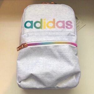 New Adidas Lunchbox Jersey White Rainbow 2 Compartment Insulated Lunch Bag Box